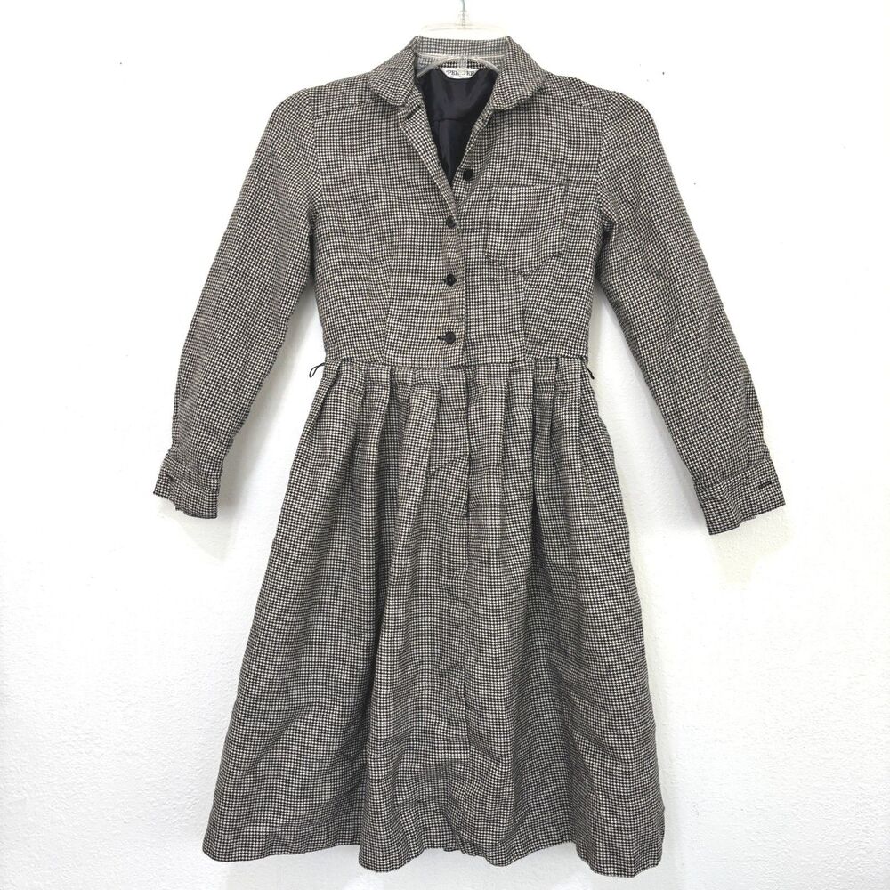 PeeWee Vintage Girl Houndstooth Wool Dress 10 Academia Preppy Classic Minimalist